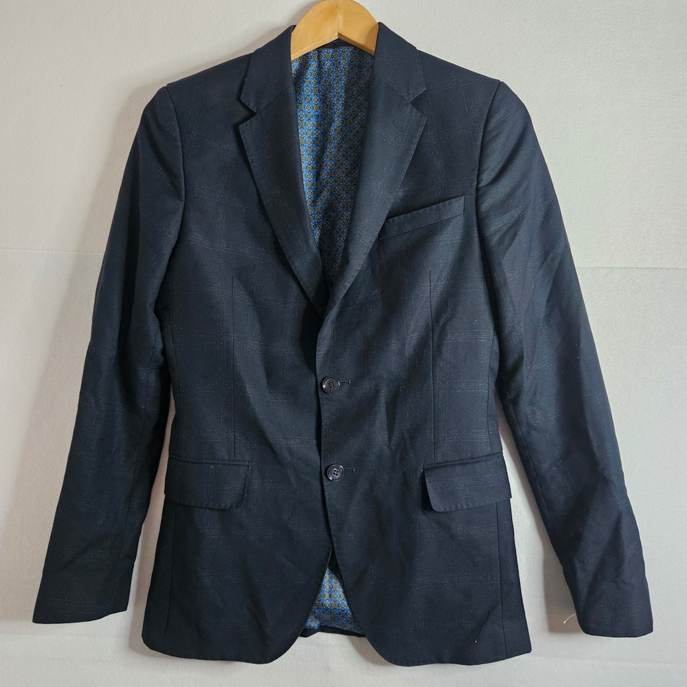 Izac Paris Mens Blazer Marine Navy Blue Slim Fit Sport Coat‎ 44/36 Windowpane